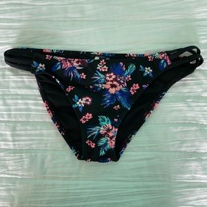 Black Floral Print Bikini Bottoms